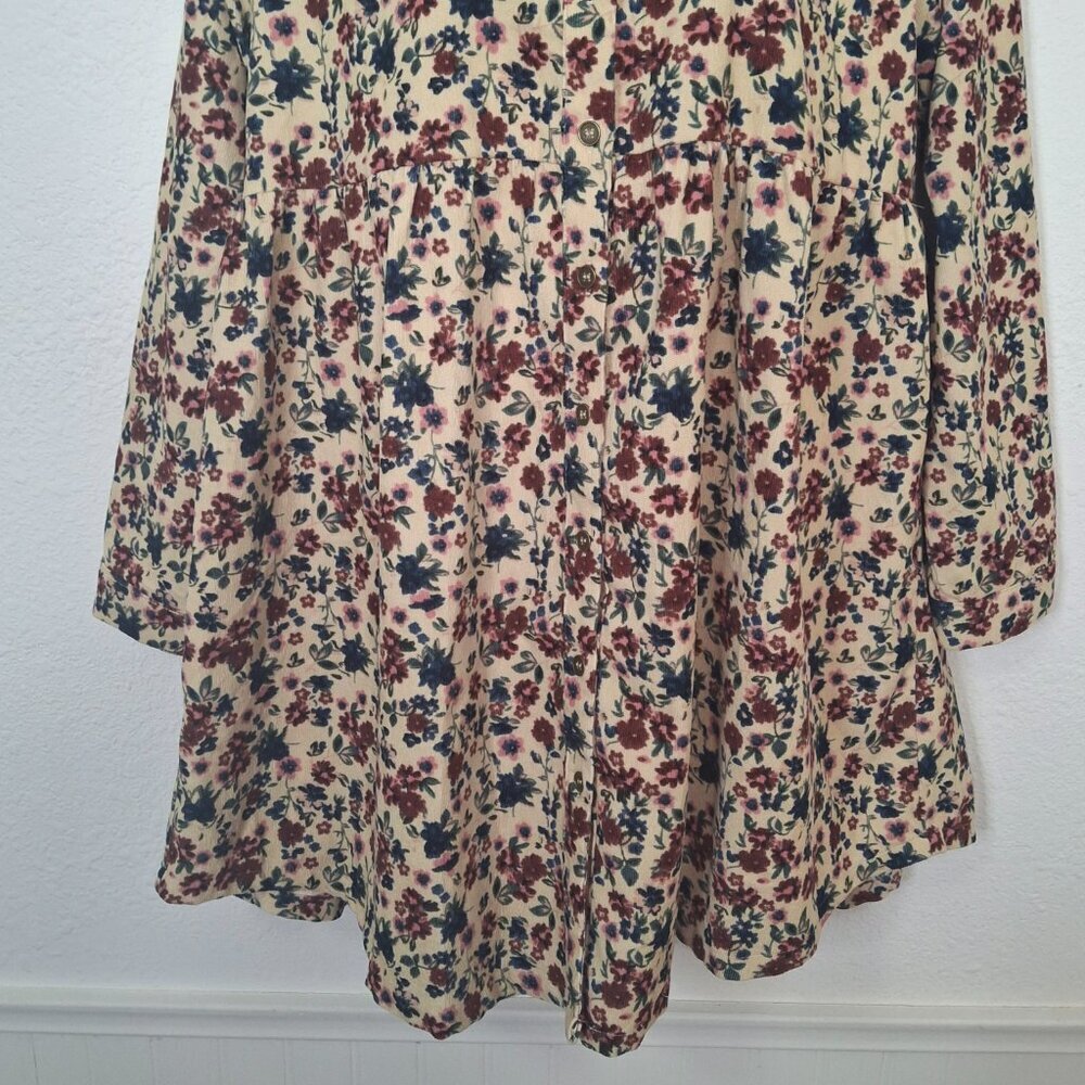 Umgee Floral Corduroy Dress Sz S Button Front Babydoll Western Boho Cowgirl - Picture 5 of 16